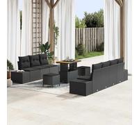 Qnhdfrt Set di 4 divani da giardino per esterni, in polyrattan nero, con cuscino, design moderno, resistente ai raggi UV, per terrazza, balcone e giardino d'inverno