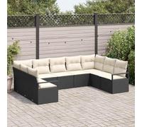 Qnhdfrt Set di 4 divani sezionali per esterni, in polyrattan nero, con cuscini color crema, design moderno, resistente alle intemperie, per giardino, terrazza e balcone
