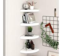 Qnhdfrt Set di 4 mensole angolari da parete, bianco, 25 x 25 x 3,8 cm, in MDF, metallo, invisibile, montaggio per libri, decorazione per la casa