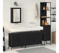 Qnhdfrt Set di 4 mensole moderne da bagno con specchio nero, 33 x 33 x 185,5 cm, robusto materiale in legno, grande soluzione di stoccaggio per piccoli bagni, corridoi e ospiti WC