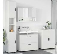 Qnhdfrt Set di 4 mobili da bagno, bianco, 30 x 35 x 192 cm, in legno dal design moderno, con armadietto a specchio, mobiletto alto e mobile da bagno per piccoli bagni