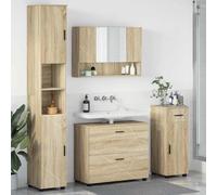 Qnhdfrt Set di 4 mobili da bagno con specchio e 6 ante in legno di rovere Sonoma 30 x 35 x 192 cm, credenza moderna con 3 cassetti, armadio alto per piccoli bagni