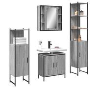 Qnhdfrt Set di 4 mobili da bagno grigio Sonoma in legno, acciaio e vetro con armadietto a specchio, base lavandino, piccolo e grande armadietto da bagno per uno spazio ottimale in bagno