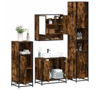Qnhdfrt Set di 4 mobili da bagno in legno di incenso, 65 x 60 cm, con specchio da appendere con mobiletto per lavabo, mobile alto e credenza per piccoli bagni dal design industriale moderno