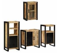 Qnhdfrt Set di 4 mobili da bagno in legno massello di mango 55 x 35 x 60 cm, marrone con 5 ante come armadietto da bagno sottile e armadietto per medicinali per piccoli bagni e WC degli ospiti