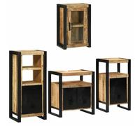Qnhdfrt Set di 4 mobili da bagno in legno massello di mango 55 x 35 x 60 cm, marrone con accenti metallici, moderna credenza sottile, piccolo mobile da bagno per piccoli WC ospiti