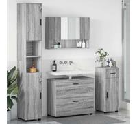 Qnhdfrt Set di 4 mobili da bagno Sonoma grigio 30 x 35 x 192 cm, design moderno con specchio e 3 cassetti, robusto materiale in legno, armadietto per piccoli bagni e ospiti