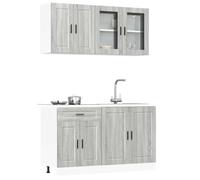 Qnhdfrt Set di 4 mobili da cucina Porto Grigio Sonoma in legno e vetro con piedini regolabili, angolo cottura per una conservazione ottimale con base e armadietto pensile