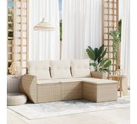 Qnhdfrt Set di 4 pezzi di divano da giardino, beige PE Rattan Lounge mobili con cuscino, resistente ai raggi UV, per terrazza, balcone, giardino