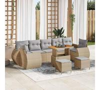 Qnhdfrt Set di 4 pezzi di divano da giardino in rattan beige con tavolo e pouf design modulare per terrazza, balcone, giardino
