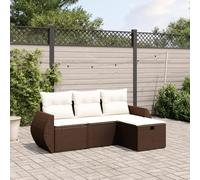 Qnhdfrt Set di 4 pezzi per divano da giardino in rattan PE con cuscino bianco crema, struttura in acciaio verniciato a polvere, design modulare per terrazza, balcone e giardino
