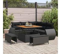 Qnhdfrt Set di 5 divani da giardino, colore nero, in polyrattan, per esterni, con cuscino per giardino, terrazza e balcone