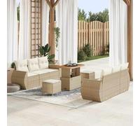 Qnhdfrt Set di 5 divani da giardino in polyrattan, con tavolo in legno di acacia e cuscino, beige, resistente alle intemperie, per balcone, terrazza, giardino d'inverno