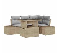 Qnhdfrt Set di 5 divani da giardino in polyrattan, gruppo lounge modulare con vano portaoggetti, tavolo da giardino regolabile in altezza, cuscino incluso, set di sedute per terrazza e giardino, beige
