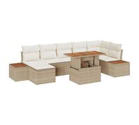 Qnhdfrt Set di 5 divani da giardino, in rattan beige, per esterni, con tavolo e poggiapiedi, design moderno, durevole, per balcone, terrazza, giardino