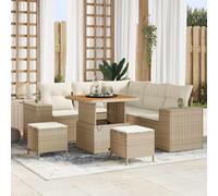 Qnhdfrt Set di 5 divani da giardino in rattan naturale, colore beige, con cuscino, resistente ai raggi UV e confortevole, per giardino, terrazza o balcone