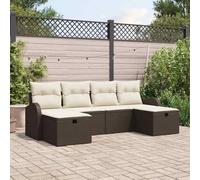 Qnhdfrt Set di 5 divani da giardino moderno in polyrattan, con cuscino, marrone, crema, resistente alle intemperie, per terrazza, balcone e giardino d'inverno