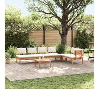 Qnhdfrt Set di 5 divani sezionali per esterni, in legno di acacia con cuscino, colore marrone, bianco crema, per giardino, terrazza e balcone