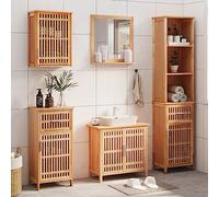 Qnhdfrt Set di 5 mobili da bagno in noce massiccio, 182 cm, armadietto alto con specchio, molto spazio di archiviazione, moderno, per bagno, ospiti, WC