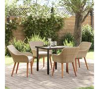 Qnhdfrt Set di 5 sale da pranzo in rattan sintetico, tavolo quadrato con 4 sedie, per balcone, terrazza e giardino, moderno, robusto, resistente ai raggi UV, confortevole