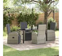 Qnhdfrt Set di 5 sedie da giardino grigie con cuscino e tavolo in polyrattan, mobili da esterno per giardino, terrazza, balcone, resistente alle intemperie