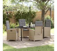 Qnhdfrt Set di 5 tovagliette da giardino con cuscino in polyrattan beige, sedie da giardino regolabili e tavolo per terrazza, balcone, giardino, design moderno con telaio in acciaio verniciato a