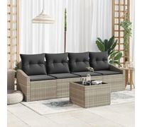 Qnhdfrt Set di 5 tovagliette da pranzo da giardino in rattan sintetico con cuscino in beige, robusto set di divani per esterni per balcone e terrazza, accogliente area salotto per 4 persone