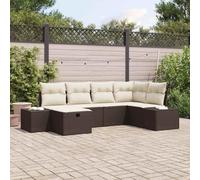 Qnhdfrt Set di 6 divani angolari da giardino in polyrattan marrone con vano portaoggetti e cuscino per terrazza, giardino, balcone, salone