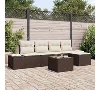 Qnhdfrt Set di 6 divani angolari per esterni, in rattan sintetico, colore marrone, con cuscino crema, mobili da giardino resistente alle intemperie, per balcone e terrazza