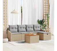 Qnhdfrt Set di 6 divani da giardino con cuscino, beige, in polyrattan, design moderno, con spazio di archiviazione e resistente alle intemperie, per terrazze, giardini e balconi