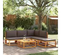 Qnhdfrt Set di 6 divani da giardino con cuscino in legno di acacia e rattan, grigio, per giardino, terrazza, balcone, lounge