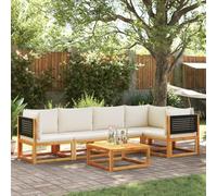 Qnhdfrt Set di 6 divani da giardino con cuscino in legno di acacia e rattan PE per giardino, terrazza, balcone