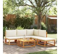 Qnhdfrt Set di 6 divani da giardino con cuscino in legno di acacia e rattan PE per giardino, terrazza, balcone, con schienali e rivestimenti lavabili