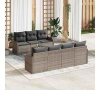 Qnhdfrt Set di 6 divani da giardino, grigio, per esterni, con tavolo e cuscino, in polyrattan, per balcone, terrazza e giardino d'inverno