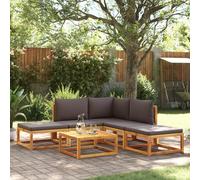 Qnhdfrt Set di 6 divani da giardino in legno di acacia con schienale in rattan grigio e cuscino per giardino, terrazza, balcone