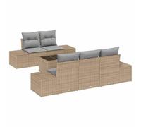 Qnhdfrt Set di 6 divani da giardino in polyrattan beige e grigio, set lounge modulare per terrazza e giardino con tavolo regolabile in altezza e comodi cuscini