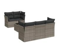 Qnhdfrt Set di 6 divani da giardino in polyrattan grigio, modulare con tavolo e vano portaoggetti, cuscini inclusi, per terrazza ed esterno