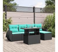 Qnhdfrt Set di 6 divani da giardino in polyrattan nero con tavolo in vetro regolabile, 100 x 55 cm, piccoli mobili da balcone lounge durevole e confortevole per balcone, terrazza, giardino