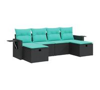 Qnhdfrt Set di 6 divani da giardino in polyrattan, per terrazza e giardino, set di mobili lounge con spazio per riporre oggetti, con cuscini per seduta e cuscini per lo schienale, colore nero