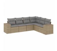 Qnhdfrt Set di 6 divani da giardino in polyrattan, set lounge modulare per terrazza e balcone, vimini beige con cuscino per seduta, include vano portaoggetti sotto le sedute