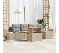 Qnhdfrt Set di 6 divani da giardino in rattan naturale con vano portaoggetti e cuscino per 5 persone, design moderno, durevole e resistente alle intemperie, per terrazze, giardini ed esterni