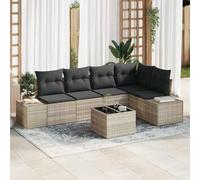 Qnhdfrt Set di 6 divani da giardino in rattan naturale grigio chiaro con cuscino, design modulare per giardino e terrazza, resistente alle intemperie e confortevole