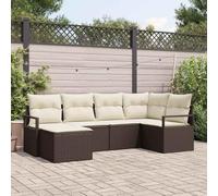 Qnhdfrt Set di 6 divani da giardino modulari in rattan naturale, colore marrone e crema, con cuscino resistente alle intemperie, per giardino, terrazza e balcone