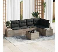 Qnhdfrt Set di 6 divani da giardino sezionali per esterni, in rattan sintetico, colore: grigio, con cuscino, design modulare per giardino e balcone