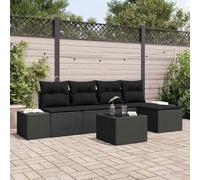 Qnhdfrt Set di 6 divani da giardino sezionali per esterni, in rattan sintetico, colore: nero, con cuscino, resistente alle intemperie e modulare per balcone, terrazza o giardino