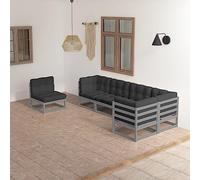 Qnhdfrt Set di 6 mobili da giardino in pino massiccio, 70 x 70 cm, colore antracite, cuscino modulare, espandibile, robusto, per giardino, terrazza, balcone