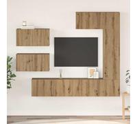 Qnhdfrt Set di 6 mobili per TV in legno di quercia artigianale montato a parete, 30,5 x 30 x 90 cm - Design moderno con ante reversibili per un uso ottimale dello spazio in soggiorno