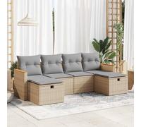 Qnhdfrt Set di 6 pezzi per divano da giardino, in polietilene, colore beige, con cuscino, resistente ai raggi UV, per terrazza, balcone, giardino