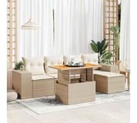 Qnhdfrt Set di 6 pezzi per divano da giardino, in polietilene, per esterni, con spazio di archiviazione e cuscino per terrazza, giardino, balcone