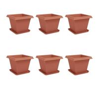 Qnhdfrt Set di 6 vasi da fiori quadrati in plastica, 38 x 38 x 30 cm, rosso mattone, resistenti con fori di drenaggio, per balcone, terrazza e giardino